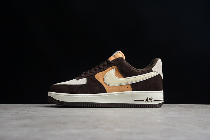 Nike Air Force 1 07 Low Dark Brown Yellow White Shoes NT9986-008