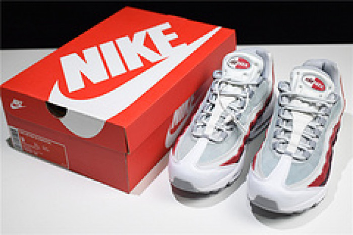 NIKE Air Max 95 Essential Mens White-Grey-Red Running Shoes 749766 103